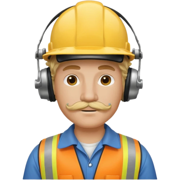 construction worker with blond long curly hair and protective headphones and mustache emoji