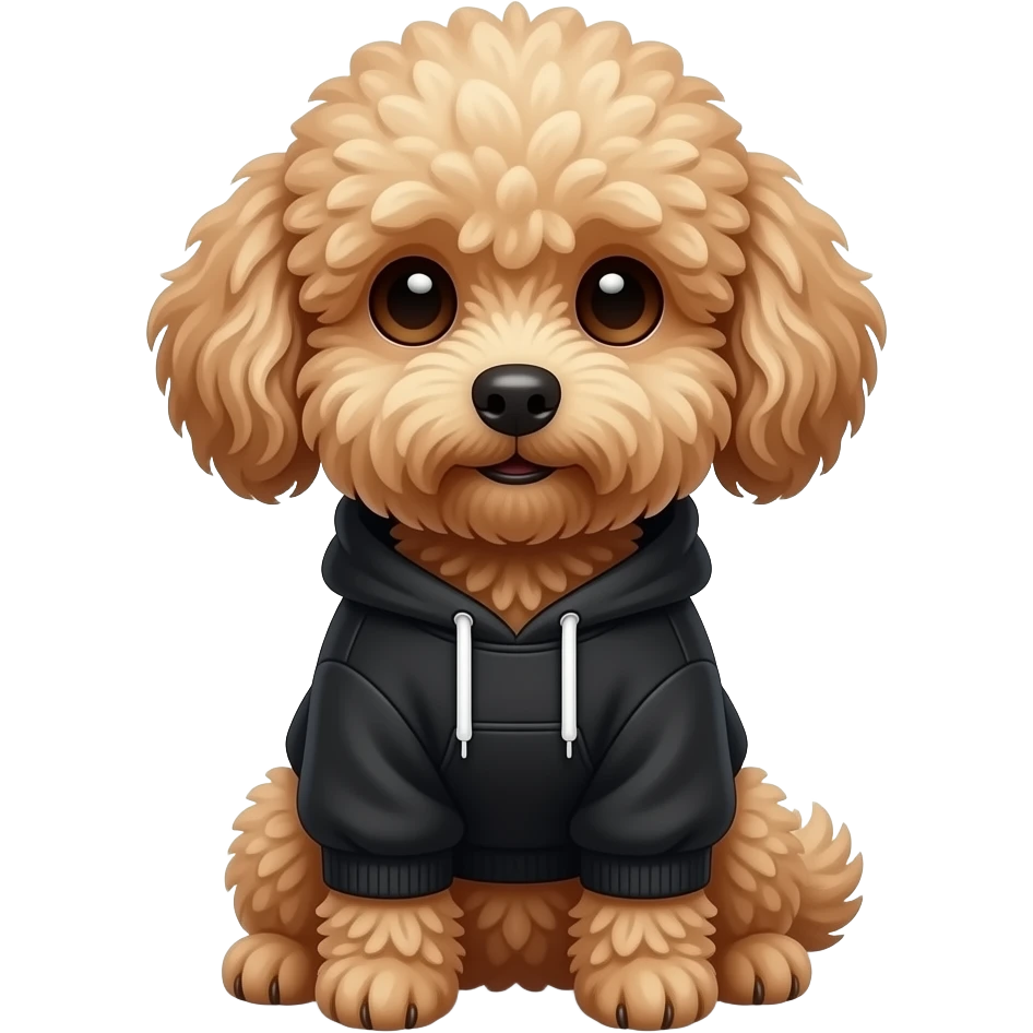 Maltipoo in a black hoodie sitting down emoji
