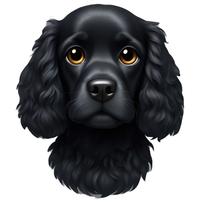 Small completely black spaniel with black fur on his whole face and white fur only on his chest emoji