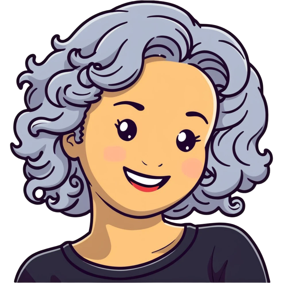 smiling 50 year old lady with silver curly hair emoji