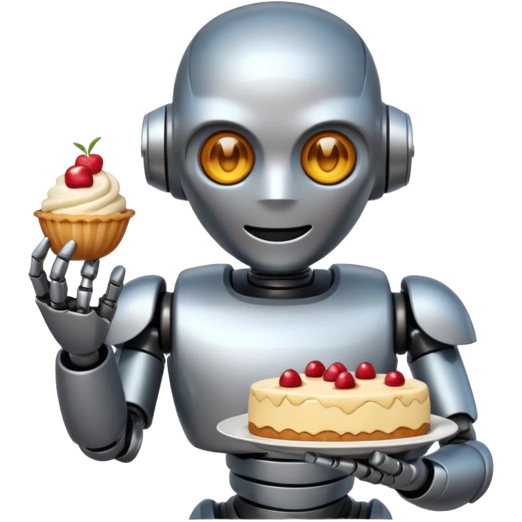 The robot is holding dessert in its hands, 3d emoji emoji