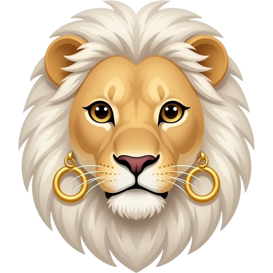white haired lioness face, with big earrings emoji