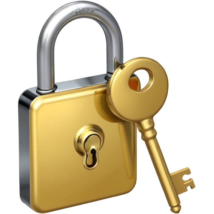 A chrome silver lock and key emoji, smooth metallic surfaces, glossy reflections, luxury swag vibe, minimal iOS emoji style, centered on clean white background emoji