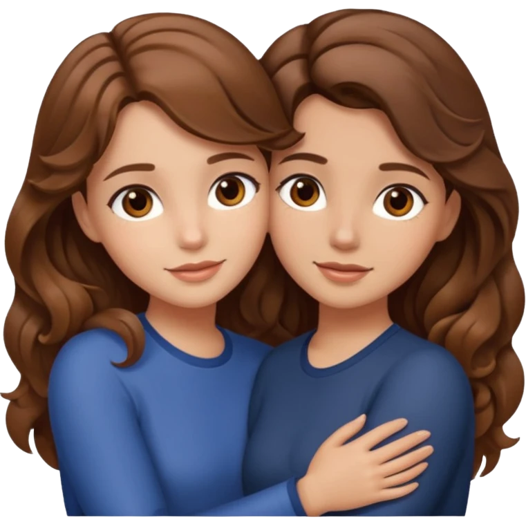 Mach 2 braunhaarige Mädchen mit welligen und glatten Haaren mit brauchen Augen die sich umarmen  emoji
