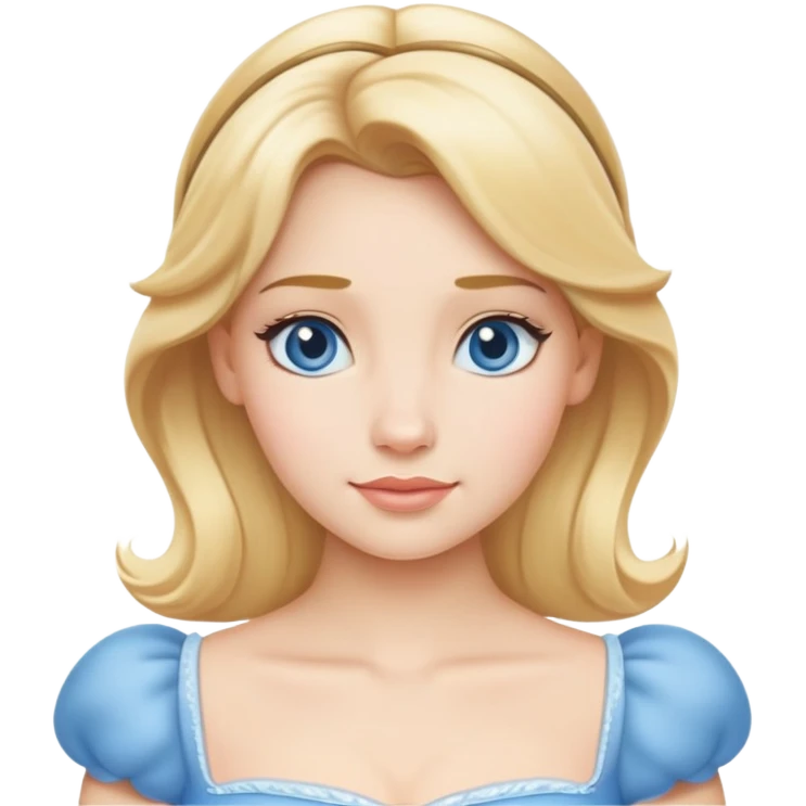 extremely minimal Cinderella from hips up, simple blue dress shape, basic blonde hair outline, few facial details, ultra simplified emoji
