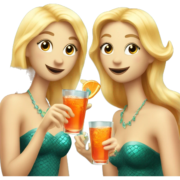 Three blond mermaids drinking aperol emoji