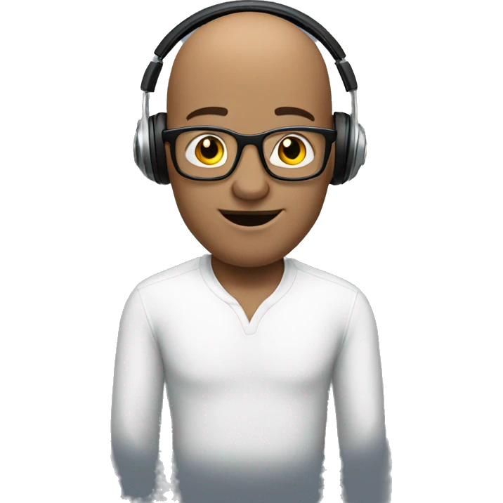 bald man with glasses, microphone and headphones emoji