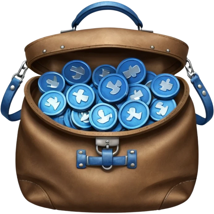 blue coins inside a leather bag  emoji