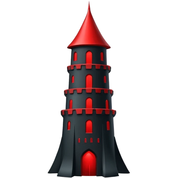 iOS sticker, dark fantasy tower, monochrome red, minimal emoji
