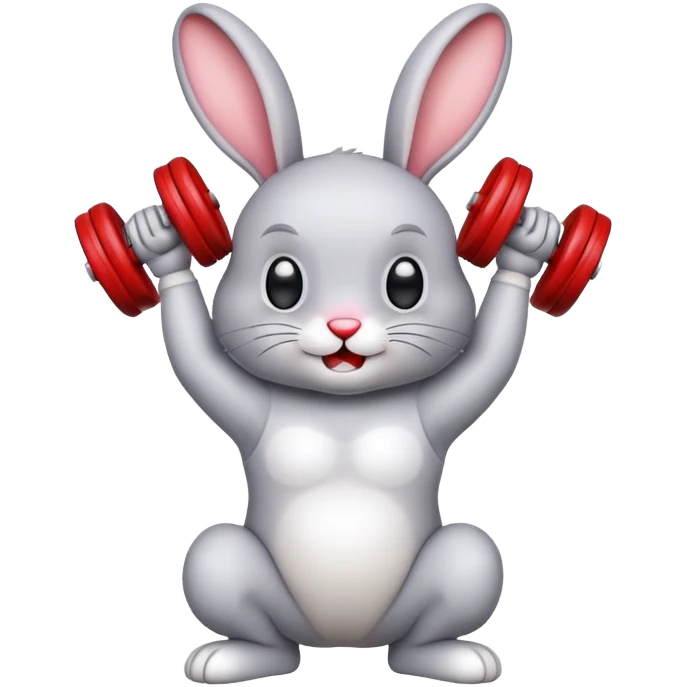 
I want an emoji of a rabbit lifting dumbbells, with the dumbbells being red. emoji