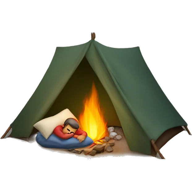 Man sleeping in a tent by a campfire emoji