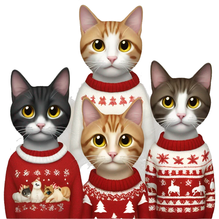 5 cats in christmas sweaters emoji