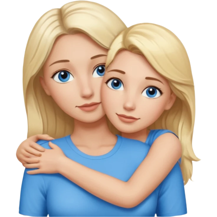 Sexy blue-eyed young woman with blonde hair hugs a middle-aged brown-eyed blonde woman emoji