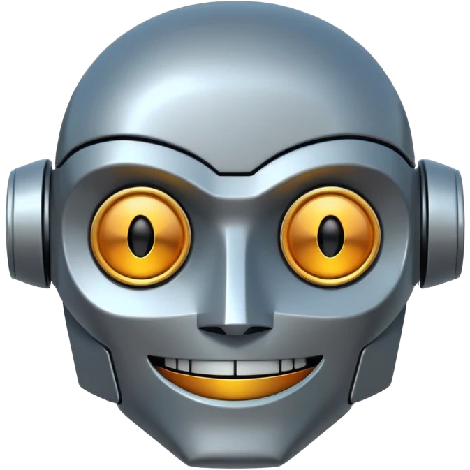 evil robot. Only its head. Very low details, just lines and colors, no need to draw in detail. Like an icon. Make it smile emoji