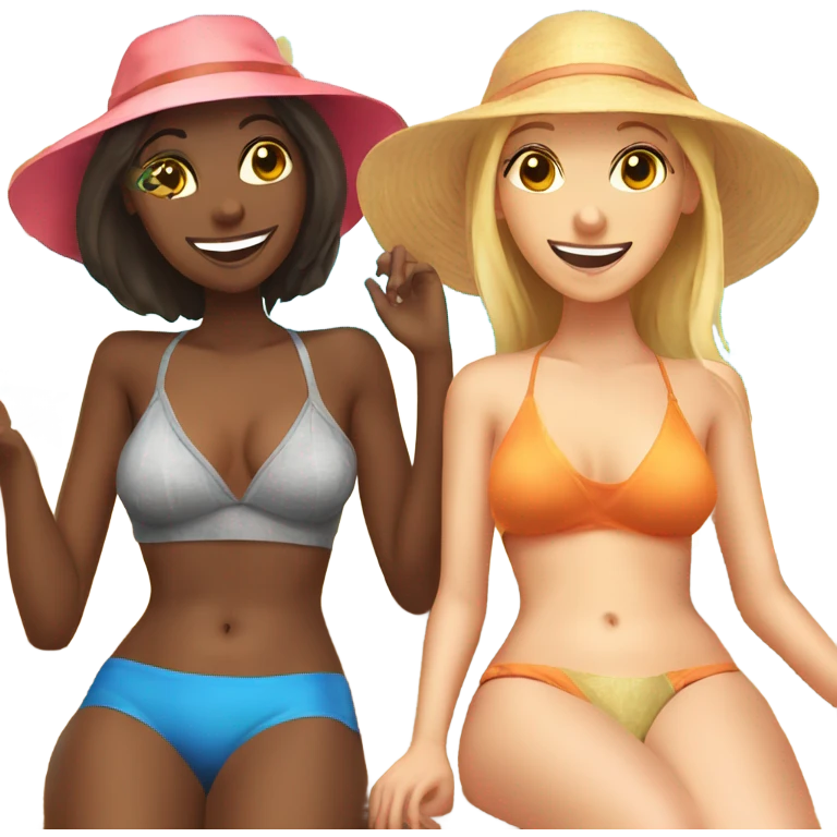 2 girls sunbathing in sunny beach  emoji