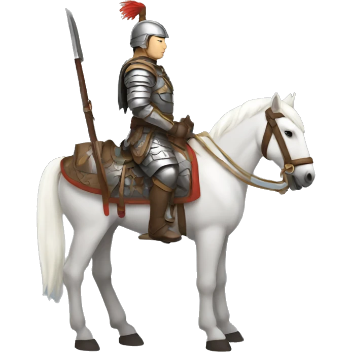 a mongolian soldier  with white skin and leather armor on a horse from the side emoji