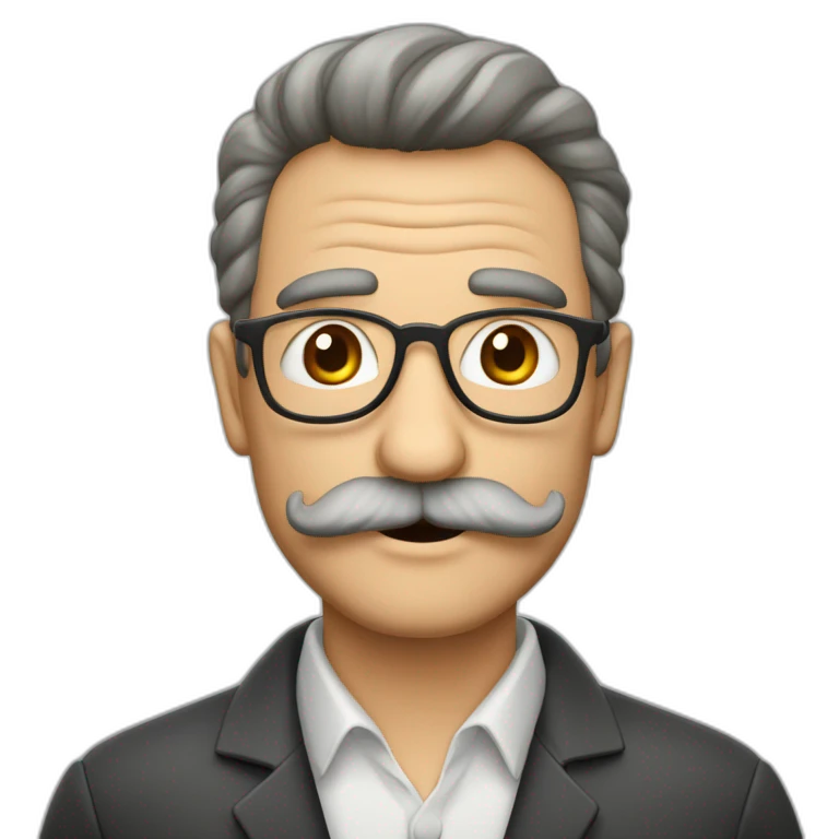hombre de 70 años con canas, rulos bigote y barba emoji