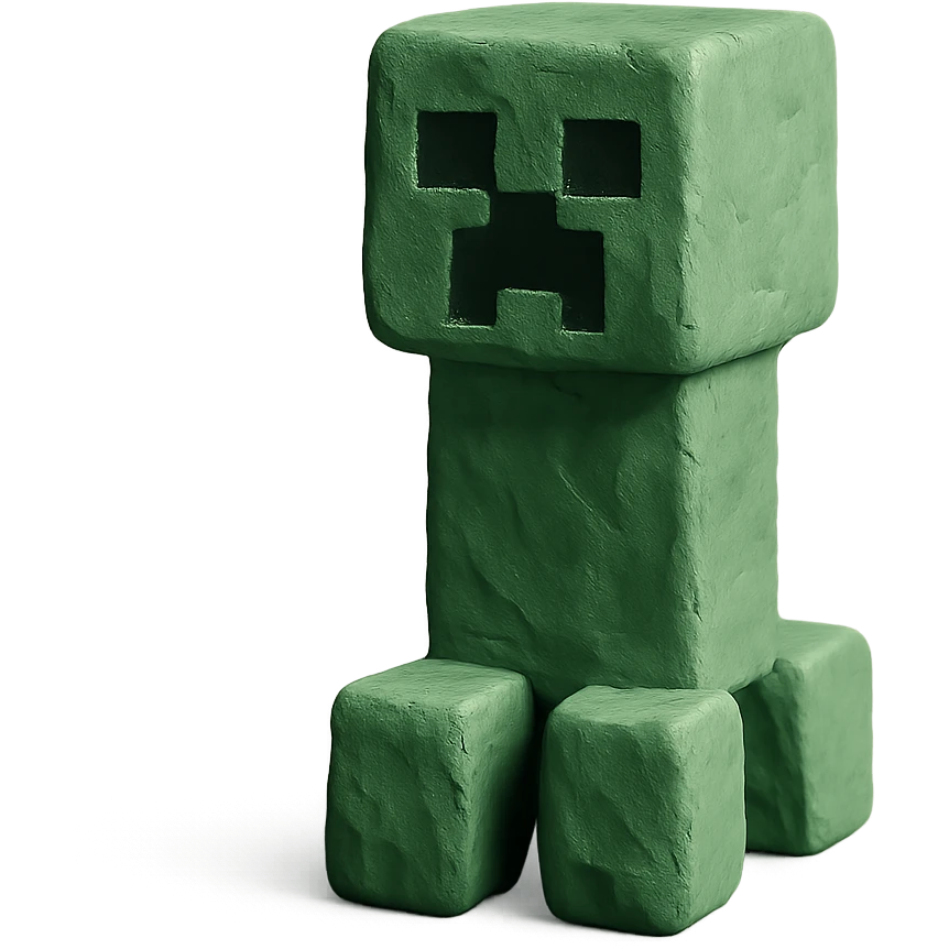 claymation style Minecraft creeper emoji