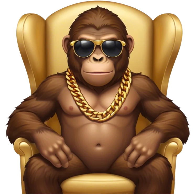 ape with big golden chain on the neck wearing sunglasses sitting in the armchair emoji