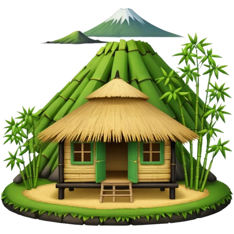 bamboo hut front of the volcano emoji