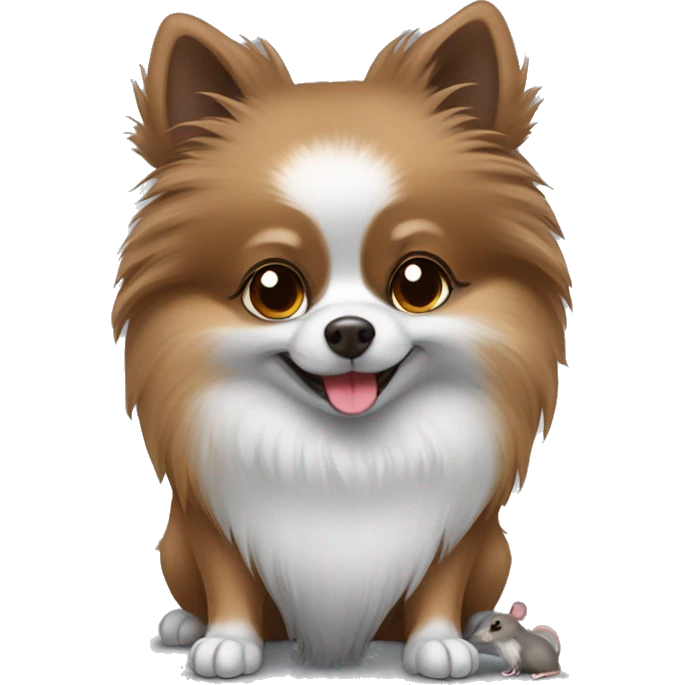 Grey and brown pomeranian and gray mouse hug emoji