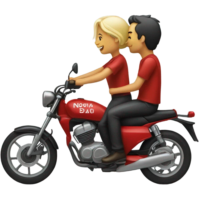 novios en una moto roja emoji