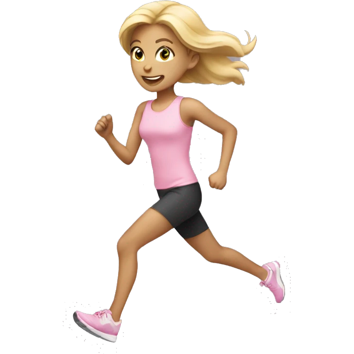 blonde girl running wearing pastel pink emoji