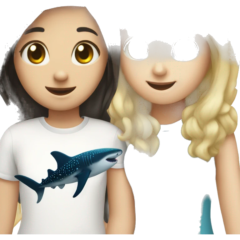 Blonde girl and brunette girl petting a whale shark  emoji