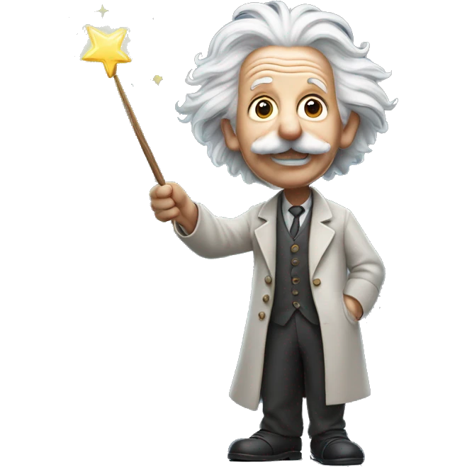 Albert Einstein holds a magic wand in his hand emoji