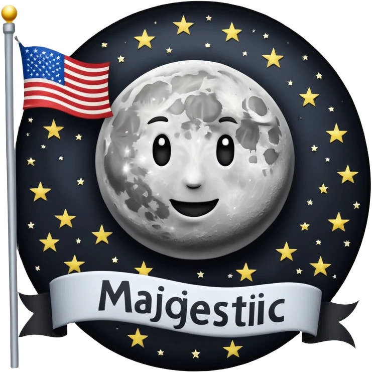 На фоне космоса луна а на ней флаг и написано "Majestic\" emoji