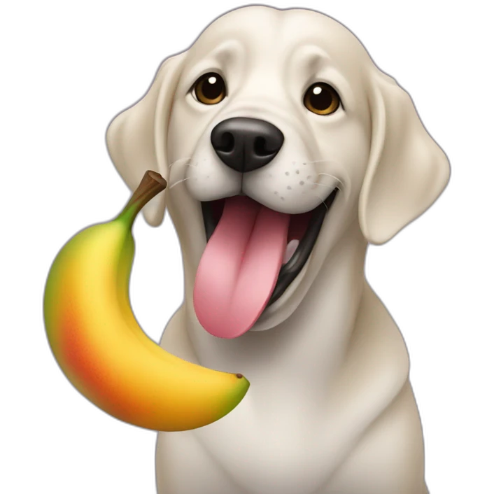 Dog with big tongue liking a big mango emoji