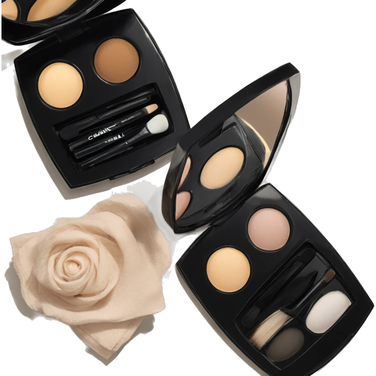 This is a Chanel eyeshadow palette with four neutral colors. It comes in a black case with a mirror and small applicators. emoji
