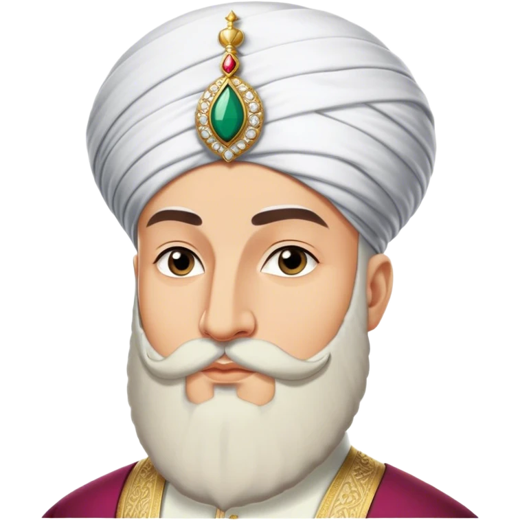 ​Cinematic Realistic Portrait of Suleiman the Magnificent, depicted as a regal Ottoman sultan adorned with a large, white, round, tall turban and a majesti beard, his commanding gaze bathed in warm, historic lighting that exudes timeless authority and grandeur, emoji