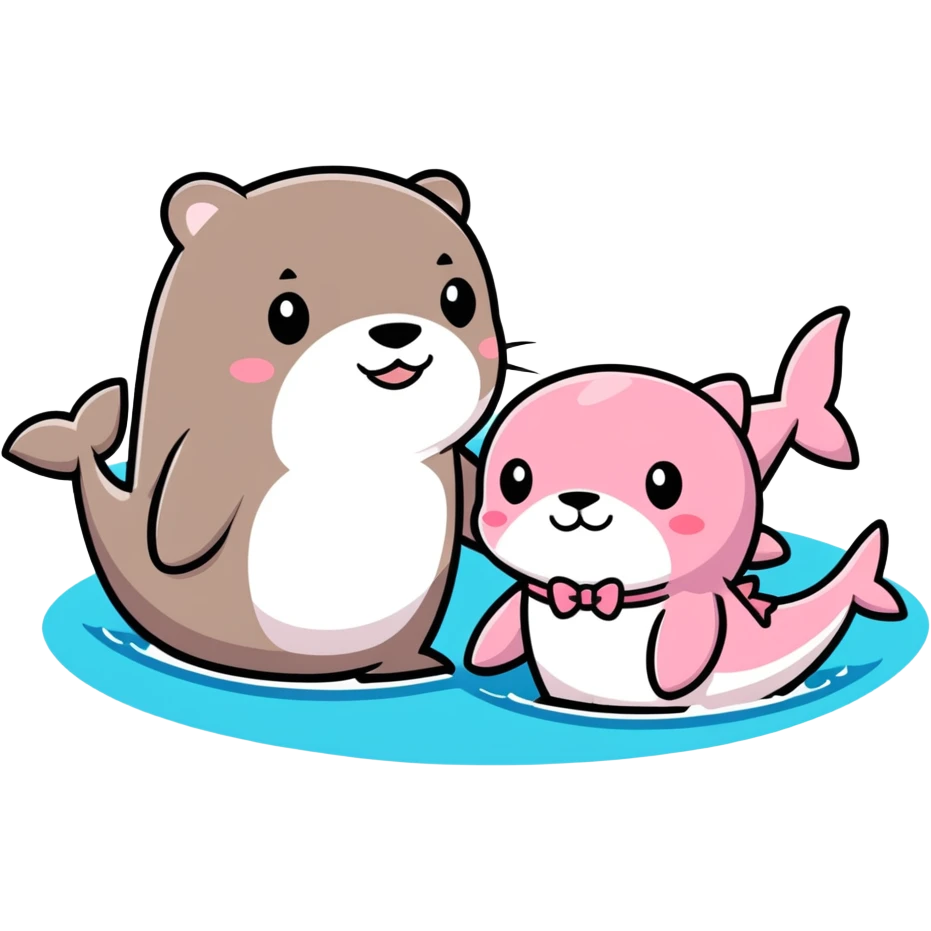 Otter with a pink bow next to a shark  emoji