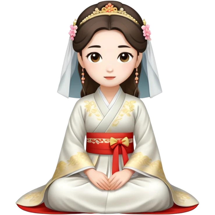 Beautiful girl wearing Hanfu wedding dress sitting emoji
