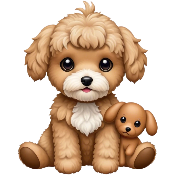 Tan maltipoo with a Rudolf stuffed animal  emoji