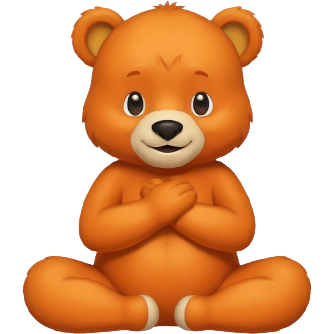 Create a orange friendly bear, make him look like from a kid cartoon and make him smile. Show his whole body. Make him look shy and cross his leg while he is standing emoji