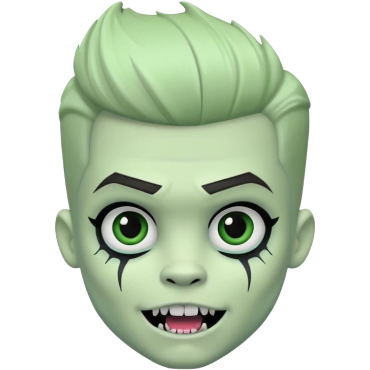 Pale white skin, Frankie stein monster high doll boy with 5-o-clock shadow , pale white-green skin, face stiches , tongue out emoji