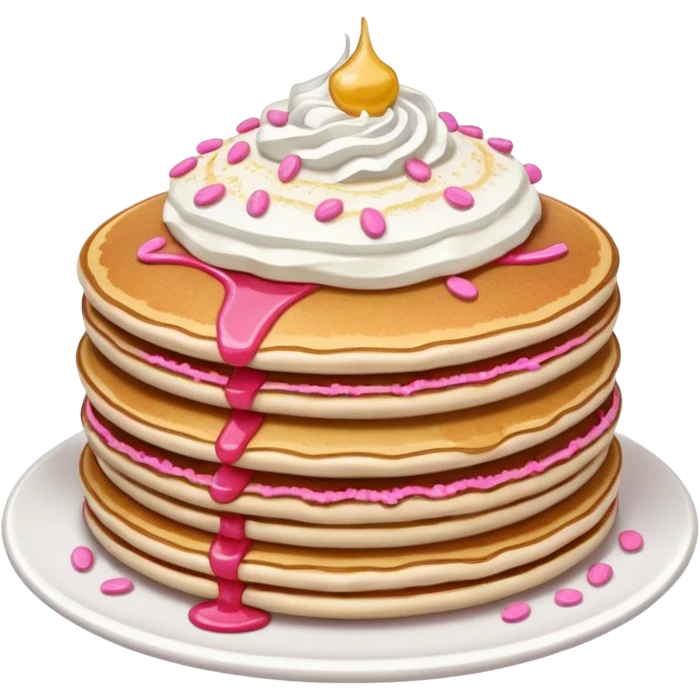stack of pancakes with whip cream and pink and red sprinkles emoji
