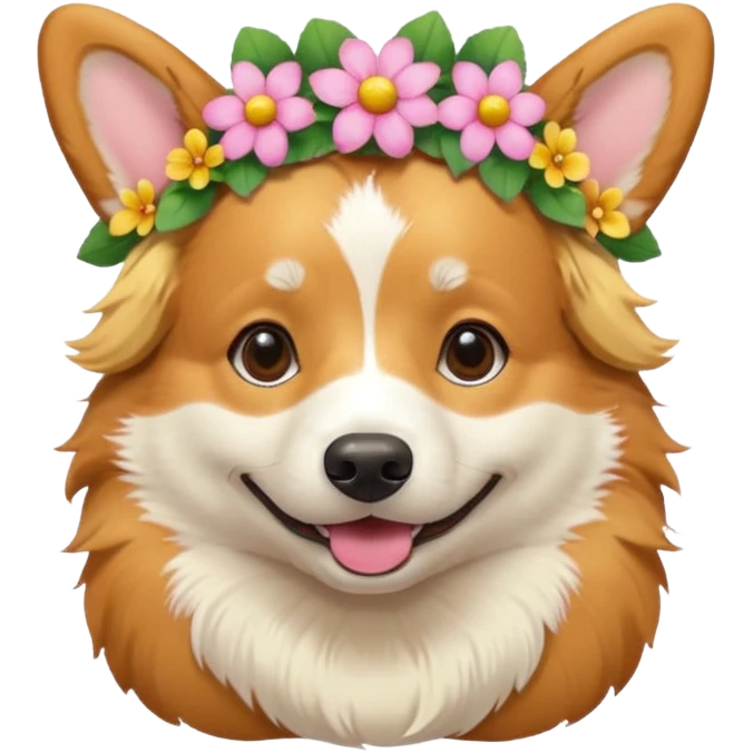Corgi dog wearing a flower crown emoji