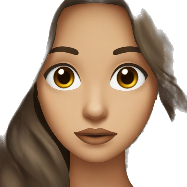 brunette long hair, big brown almond eyes, full lips, raeading emoji