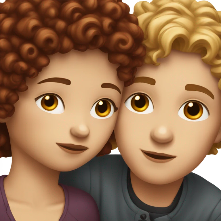 White boy with brown curly hair kissing burgundy hair white girl, they have close eyes  emoji