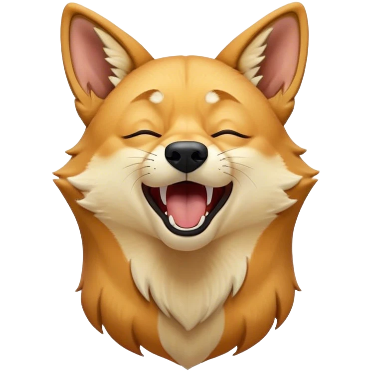 Cinematic Cute Yawning Dingo Portrait Emoji, Head tilted slightly with a dramatic, wide-open yawn, showcasing a soft, sandy fur with gently drooping ears and round amber eyes barely open in drowsy contentment, Simplified yet irresistibly adorable features, highly detailed, glowing with a soft, cozy glow, high shine, relaxed yet expressive, stylized with a touch of wild charm, bright and endearing, soft glowing outline, capturing the essence of a sleepy yet affectionate dingo, so drowsy it feels like it could stretch out of the screen and curl up for a nap! emoji