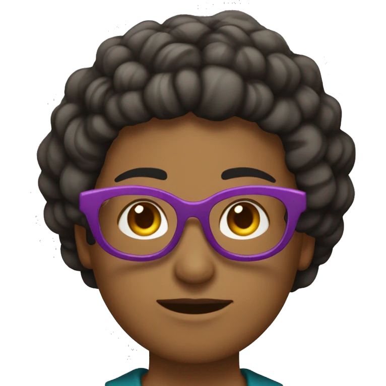 Persona de color morena con cabello rizado, lentes y abrigo con cara de eufori emoji