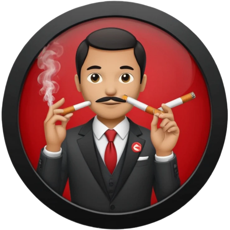 Draw a no smoking sign. Next to it, there is a man in a suit smoking a cigar. emoji