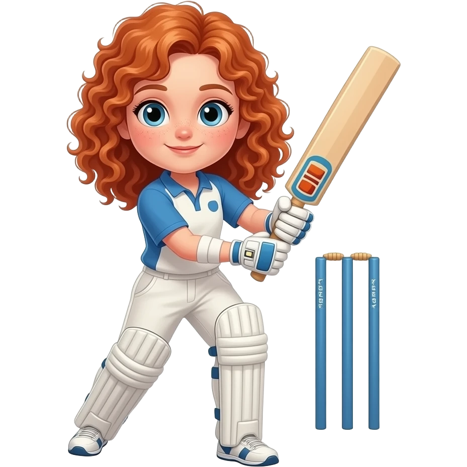 Fille rousse bouclés tâches de rousseur Cricket emoji