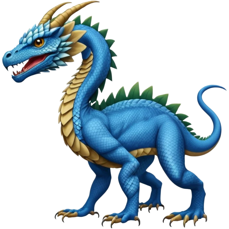 Mušḫuššu, ancient Mesopotamian hybrid: blue scaled body, lion forelegs, eagle hind legs, long neck, horned dragon head, lizard tail emoji