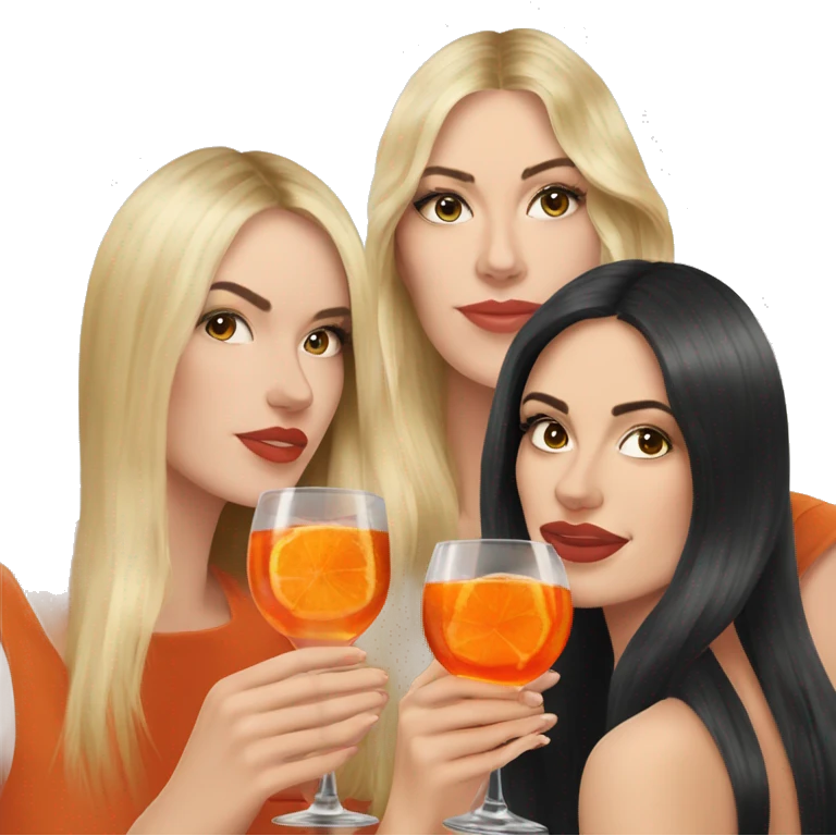 Three beautiful girls Blonde redhead and brunette  drinking aperol   emoji