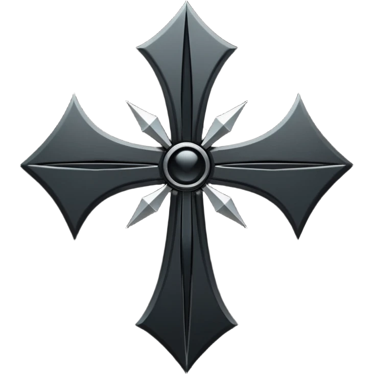 Emoji, dark futuristic cross, symmetrical geometric shape, black metal, gothic cyber aesthetic, minimal flat design, sharp edges, centered, transparent background do not use any other colors but black emoji