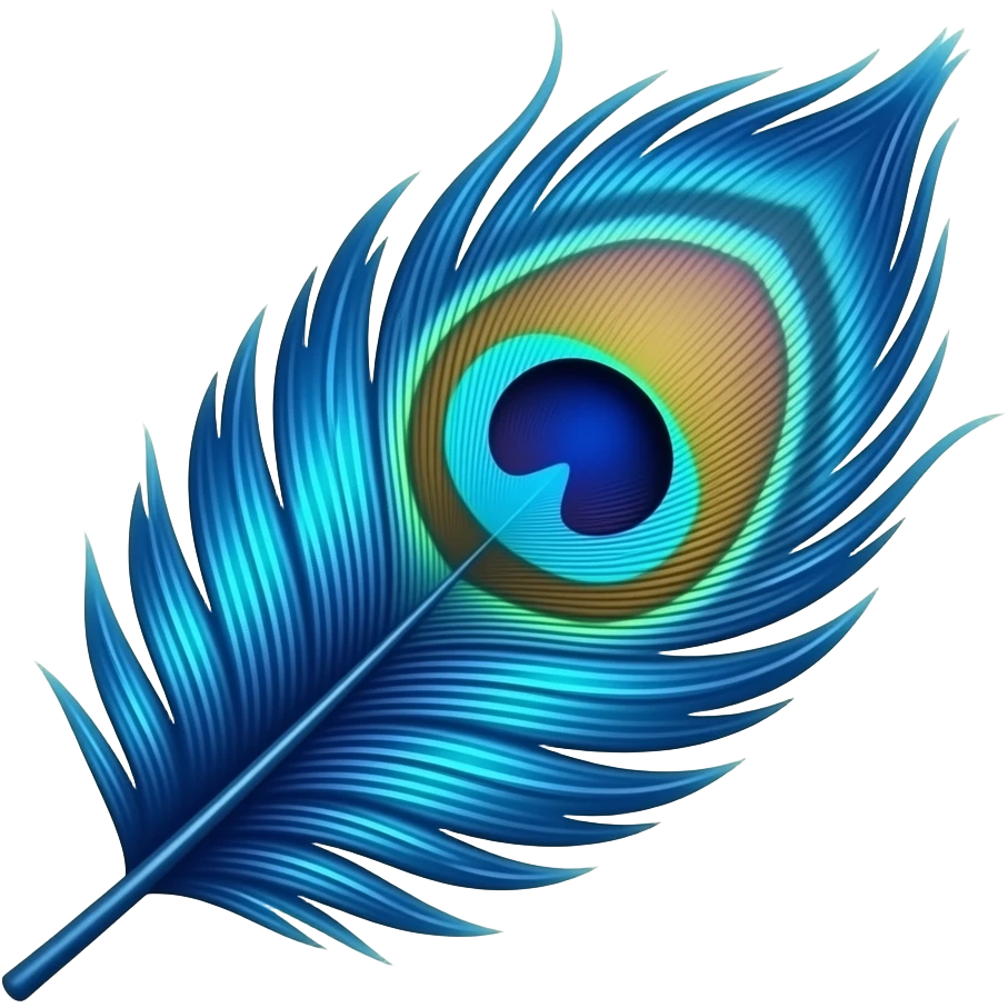 Ultra-detailed peacock feather emoji with sapphire-blue glow, glossy iridescent texture, dark blue aesthetic background, and a soft mystical light shining from behind — elegant, divine, cinematic, 4K. emoji